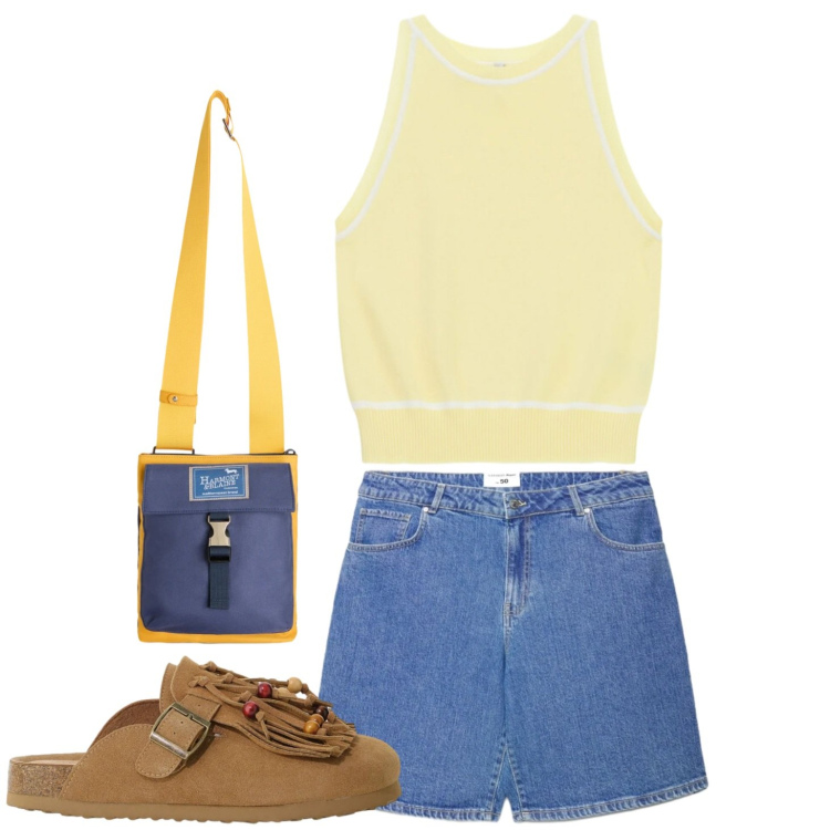 Outfit donna - Total look #2410163. Stile Casual per Tutti i giorni. Abbinamento con bermuda, top, sabot, borse a tracolla.