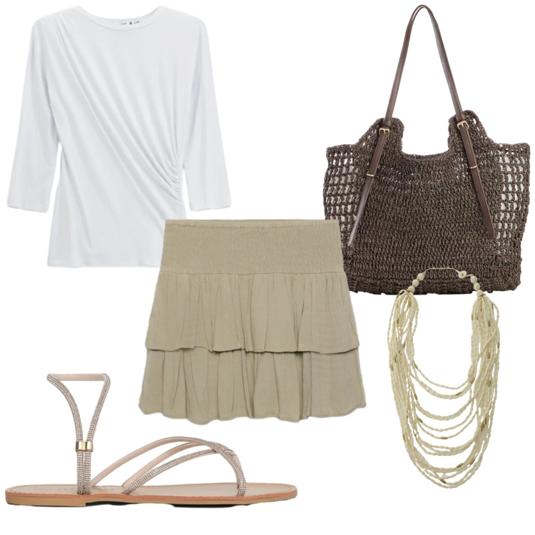 Outfit donna - Total look #2410172. Stile Basic per Tutti i giorni. Abbinamento con shopping bag, minigonne, sandali, collane, top.