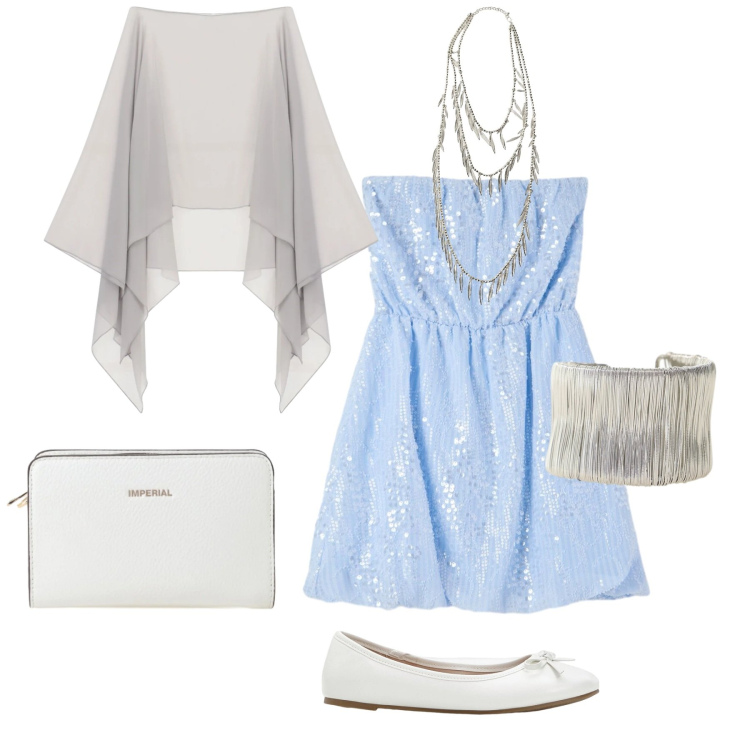 Outfit donna - Aperitivo con gli amici. Stile Basic per Serata fuori. Abbinamento con ballerine, vestiti corti, cappe, borse a tracolla, braccialetti, collane.
