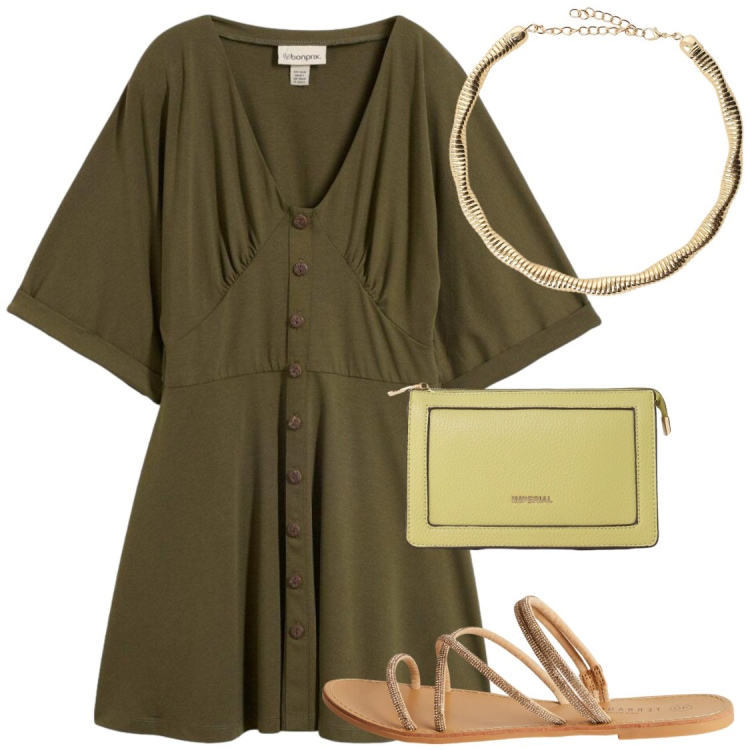 Outfit donna - Total look #2410187. Stile Chic per Serata fuori. Abbinamento con vestiti corti, sandali, borse a tracolla, collane.
