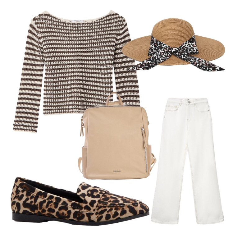 Outfit donna - Animalier dalla testa ai piedi. Stile Etnico per Tutti i giorni. Abbinamento con mocassini, zaini, jeans, cappelli, maglieria.