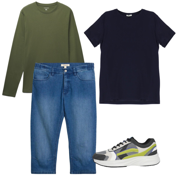 Outfit uomo - Total look #2410199. Stile Urban per Sport. Abbinamento con jeans slim fit, sneakers, t-shirt, t-shirt.