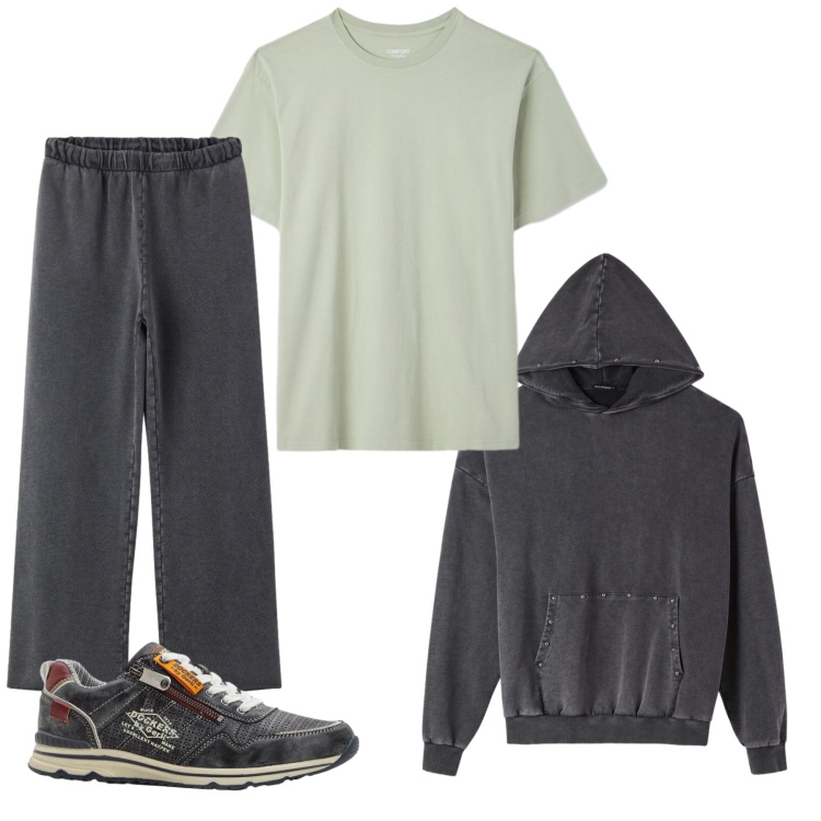 Outfit uomo - Total look #2410202. Stile Trendy per Tutti i giorni. Abbinamento con sneakers, pantaloni, felpe con cappuccio, t-shirt.