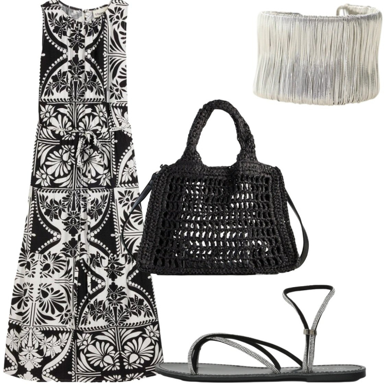 Outfit donna - Total look #2410207. Stile Chic per Serata fuori. Abbinamento con vestiti midi/longuette, borse a tracolla, sandali, braccialetti.