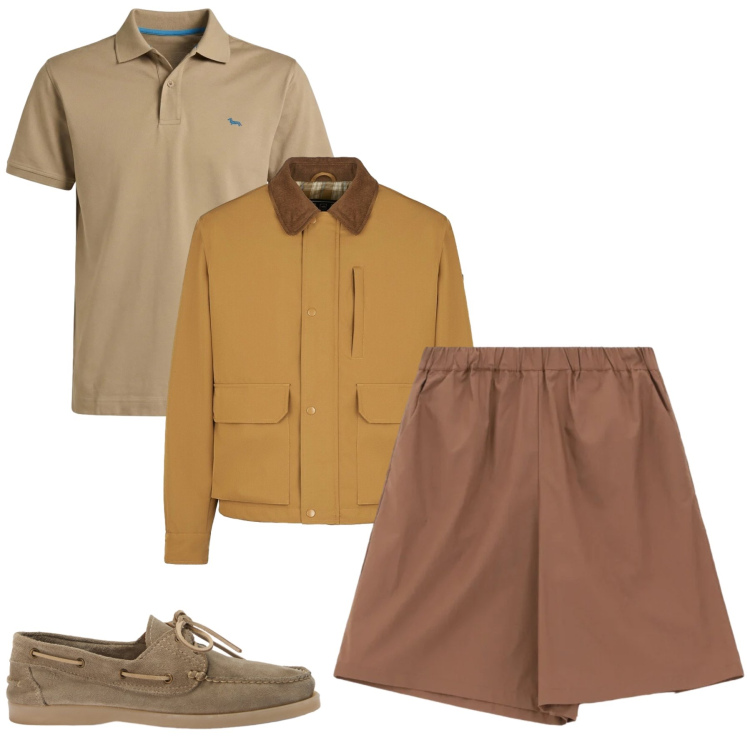 Outfit uomo - Total look #2410208. Stile Urban per Tutti i giorni. Abbinamento con bermuda, scarpe stringate, polo, piumini.