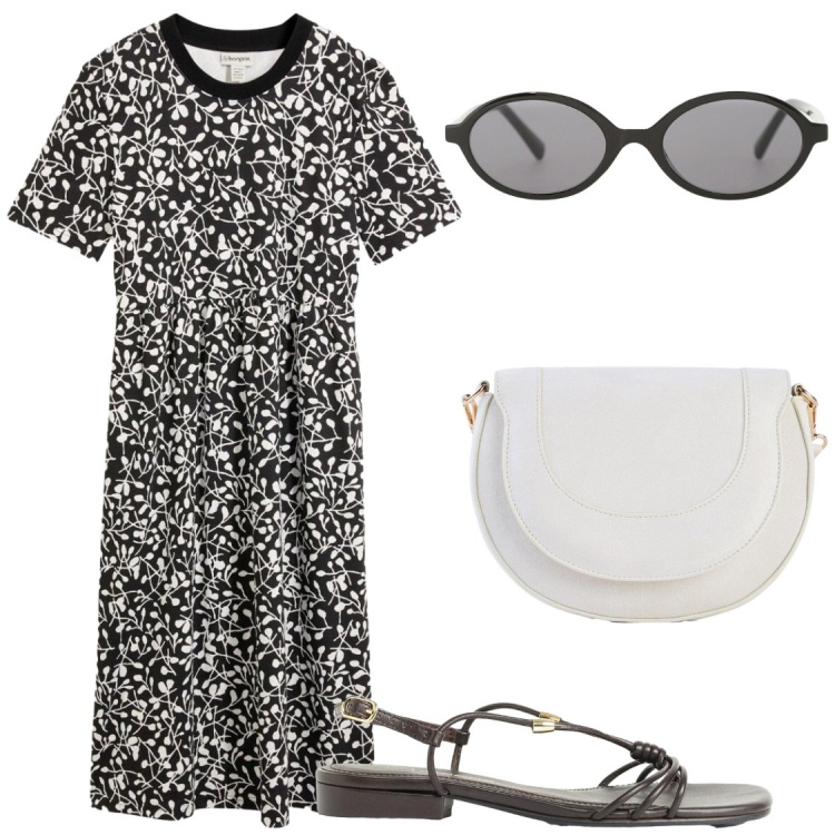 Outfit donna - Total look #2410209. Stile Chic per Serata fuori. Abbinamento con sandali, vestiti, borse a tracolla, occhiali da sole.