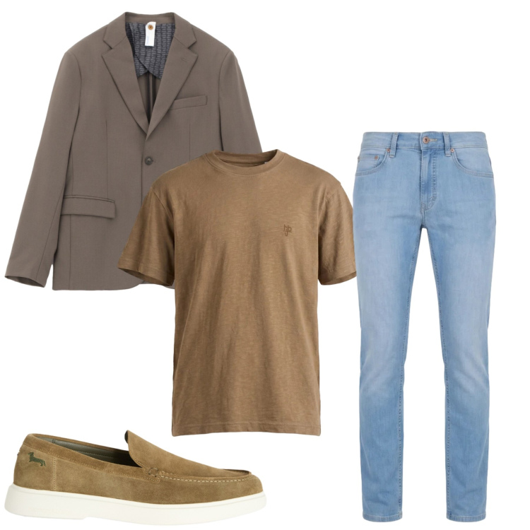 Outfit uomo - Total look #2410214. Stile Urban per Tutti i giorni. Abbinamento con giacche, jeans, t-shirt, scarpe stringate.