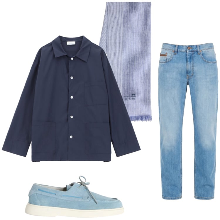 Outfit uomo - Total look #2410215. Stile Trendy per Tutti i giorni. Abbinamento con camicie, jeans, sciarpe, scarpe stringate.