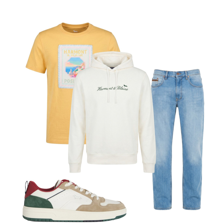Outfit uomo - Total look #2410217. Stile Casual per Tutti i giorni. Abbinamento con jeans, sneakers, felpe con cappuccio, t-shirt.