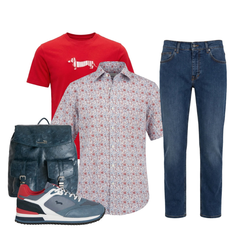 Outfit uomo - Total look #2410220. Stile Casual per Tutti i giorni. Abbinamento con jeans, borse sportive, t-shirt, camicie a manica corta, sneakers.