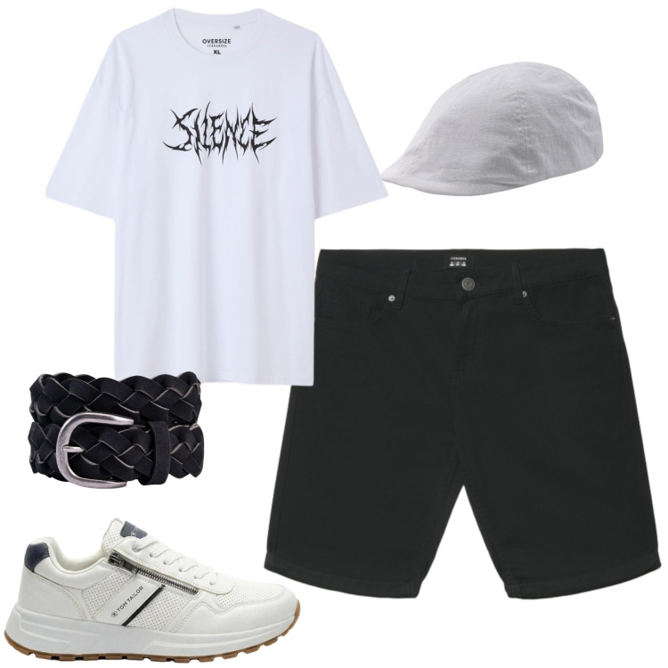 Outfit uomo - Giugno. Stile Casual per Tutti i giorni. Abbinamento con sneakers, t-shirt, bermuda, cinture, cappelli con visiera.