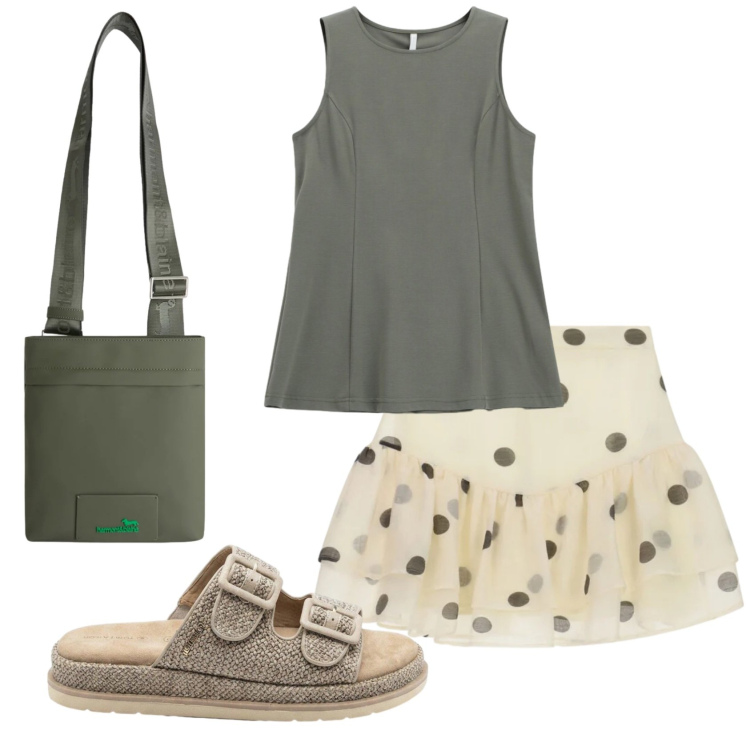 Outfit donna - Total look #2410237. Stile Romantica per Mare. Abbinamento con ciabatte, minigonne, canottiere, borse a tracolla.