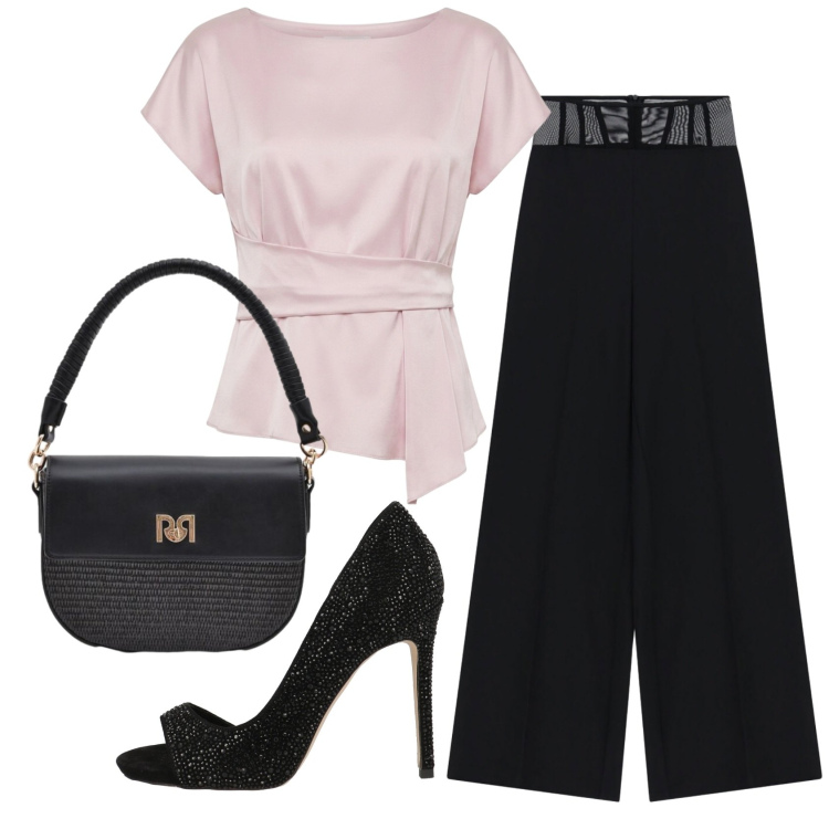 Outfit donna - Total look #2410249. Stile Chic per Serata fuori. Abbinamento con décolleté, pantaloni a palazzo, borse a spalla, bluse.