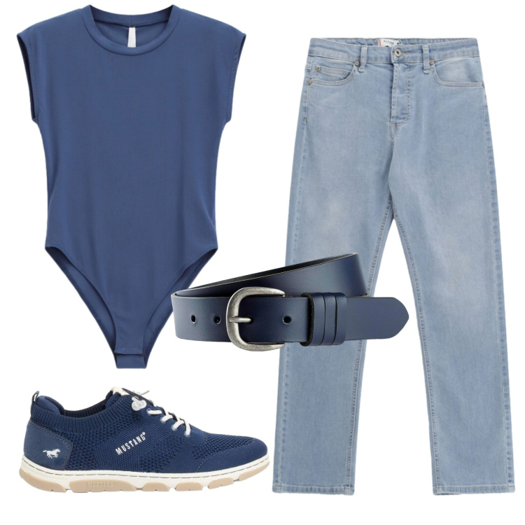 Outfit donna - Total look #2410253. Stile Casual per Tutti i giorni. Abbinamento con sneakers, cinture, t-shirt, jeans.