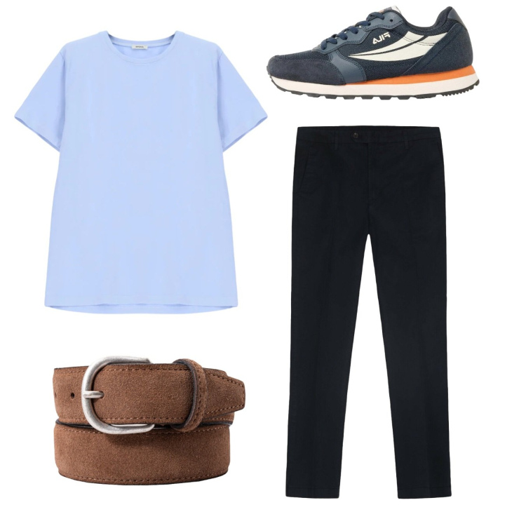 Outfit uomo - Total look. Stile Casual per Tutti i giorni. Abbinamento con sneakers, t-shirt, pantaloni, cinture.