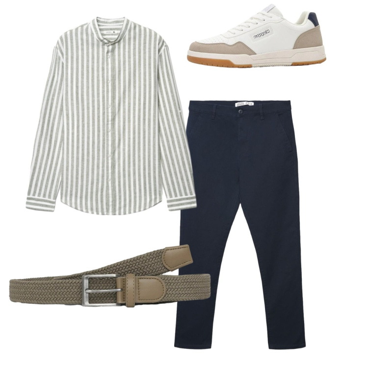 Outfit uomo - Total look. Stile Casual per Tutti i giorni. Abbinamento con sneakers, cinture, camicie, pantaloni chino.
