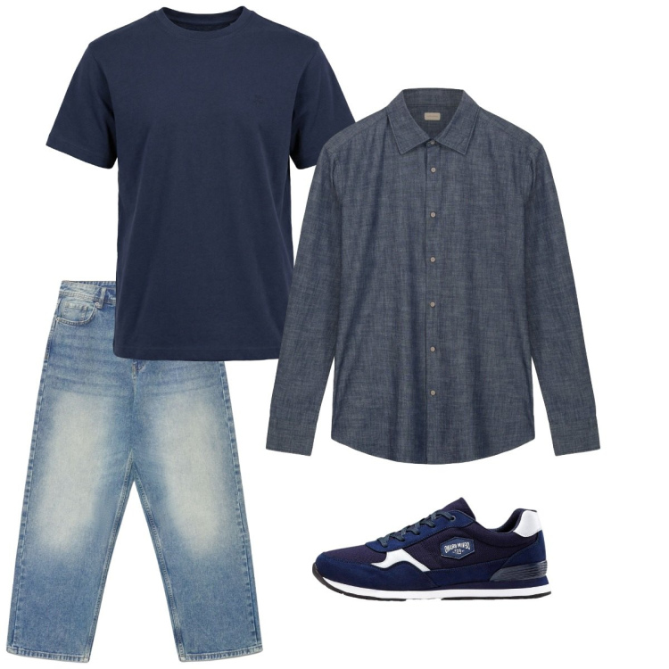 Outfit uomo - Maggio. Stile Casual per Tutti i giorni. Abbinamento con sneakers, jeans dritti, camicie, t-shirt.