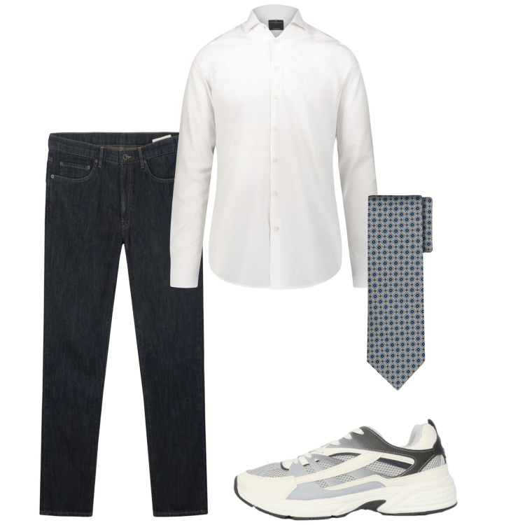 Outfit uomo - Maggio. Stile Casual per Tutti i giorni. Abbinamento con sneakers, camicie, jeans, cravatte.