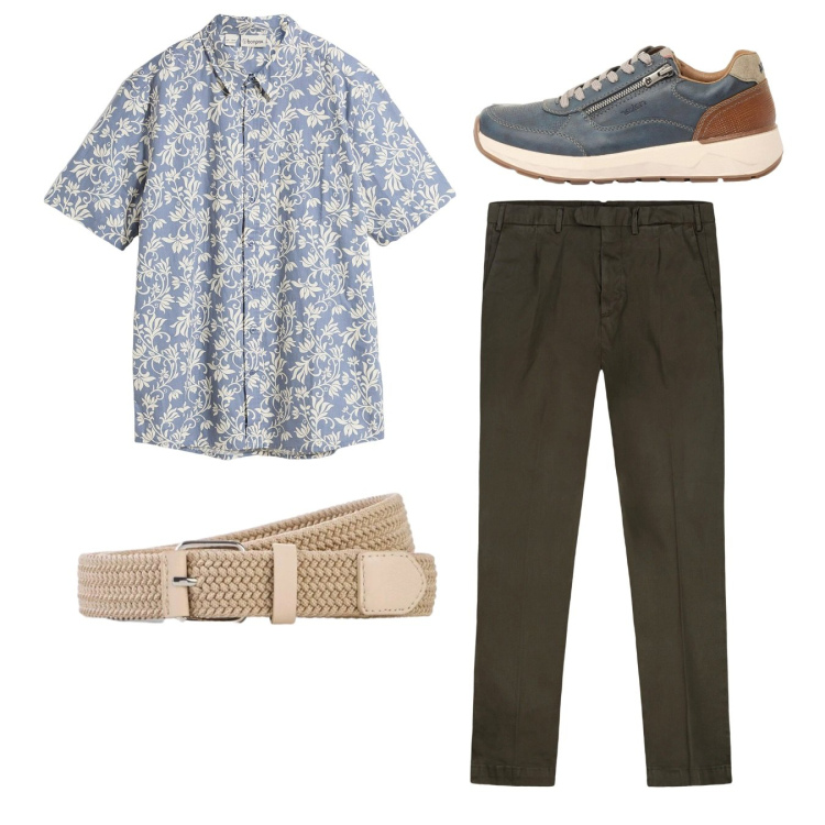 Outfit uomo - Total look. Stile Casual per Tutti i giorni. Abbinamento con camicie a manica corta, sneakers, cinture, pantaloni.