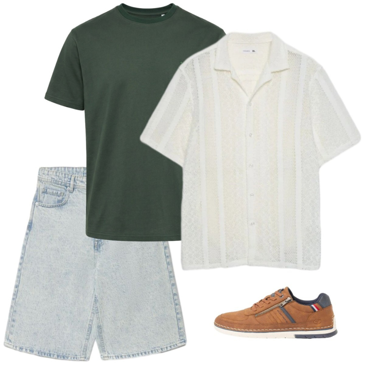 Outfit uomo - Maggio. Stile Casual per Tutti i giorni. Abbinamento con sneakers, shorts, camicie a manica corta, t-shirt.