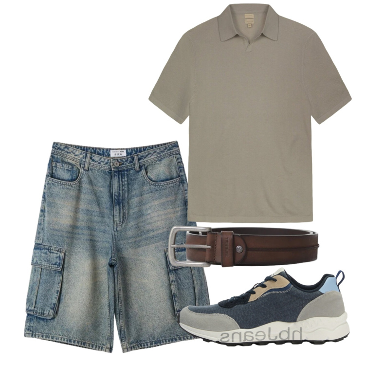 Outfit uomo - Maggio. Stile Casual per Tutti i giorni. Abbinamento con pantaloni corti, cinture, sneakers, polo.