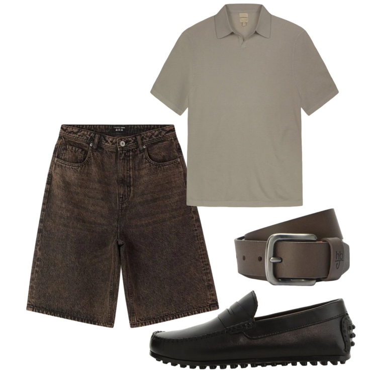 Outfit uomo - Maggio. Stile Casual per Tutti i giorni. Abbinamento con bermuda, scarpe stringate, cinture, polo.