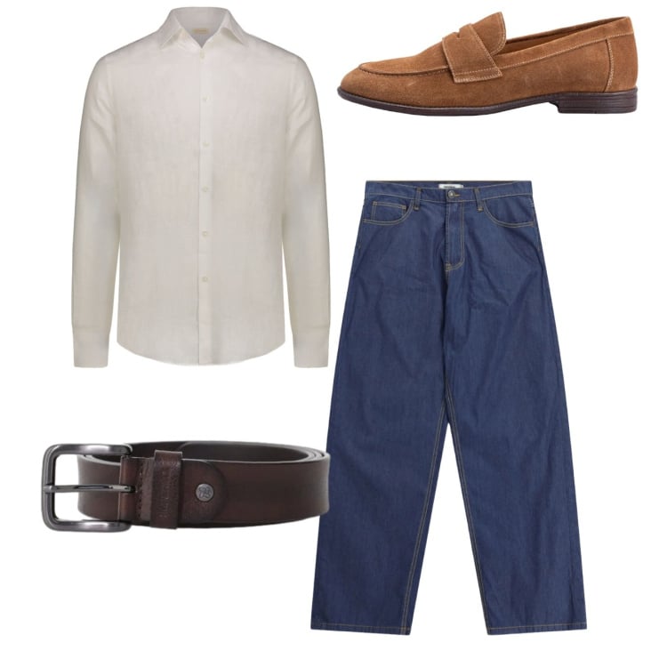 Outfit uomo - Total look. Stile Casual per Tutti i giorni. Abbinamento con cinture, jeans, camicie, scarpe stringate.