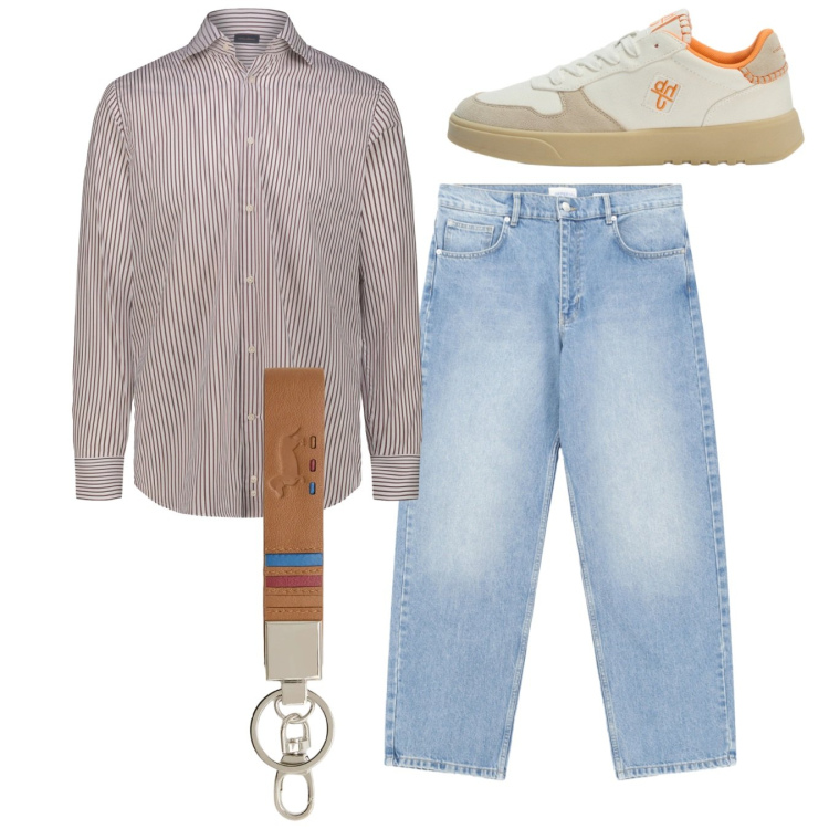 Outfit uomo - Total look. Stile Casual per Tutti i giorni. Abbinamento con jeans, portachiavi, sneakers, camicie.
