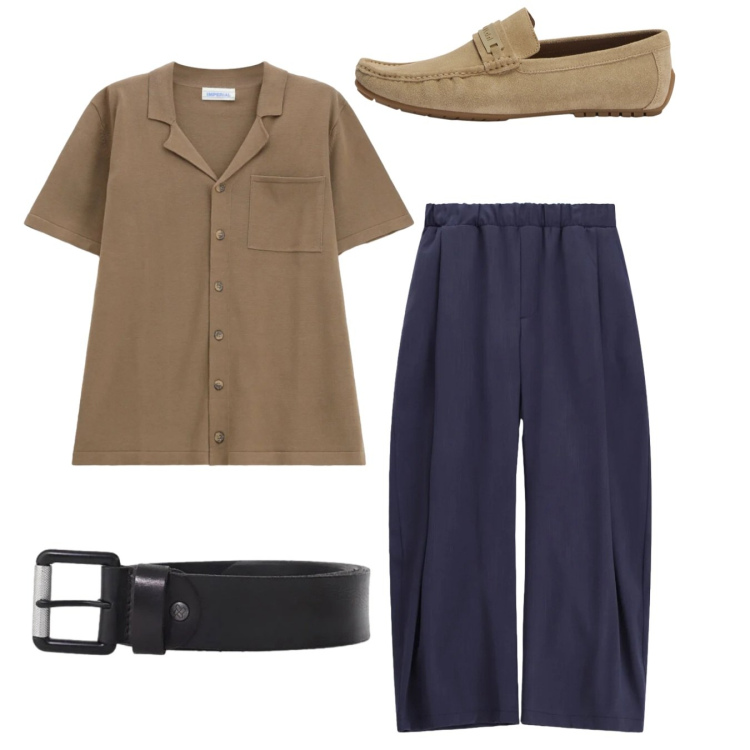 Outfit uomo - Total look. Stile Casual per Tutti i giorni. Abbinamento con pantaloni, camicie a manica corta, cinture, scarpe stringate.