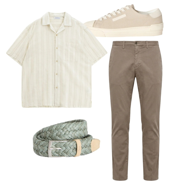 Outfit uomo - Total look. Stile Casual per Tutti i giorni. Abbinamento con camicie a manica corta, sneakers, cinture, pantaloni chino.