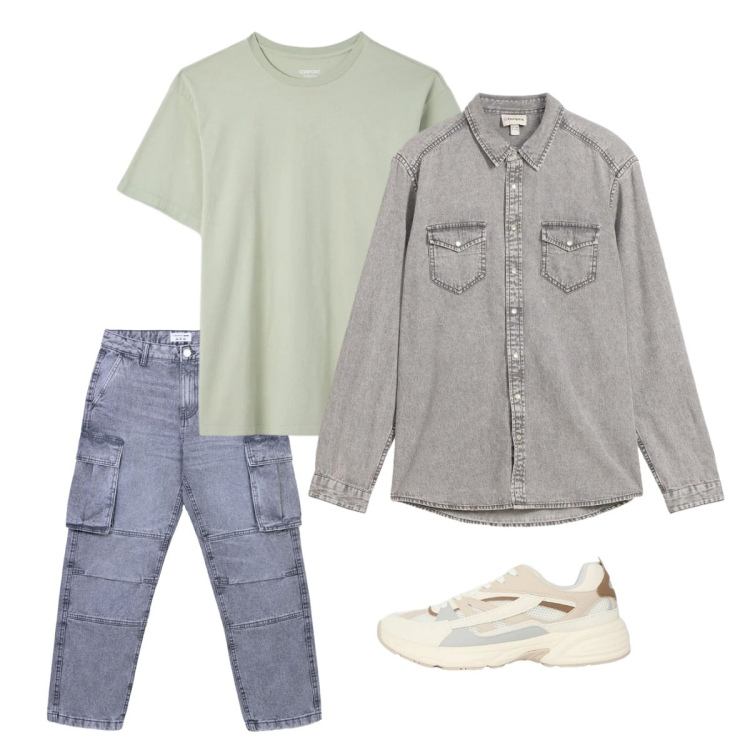 Outfit uomo - Maggio. Stile Casual per Tutti i giorni. Abbinamento con camicie, sneakers, jeans, t-shirt.