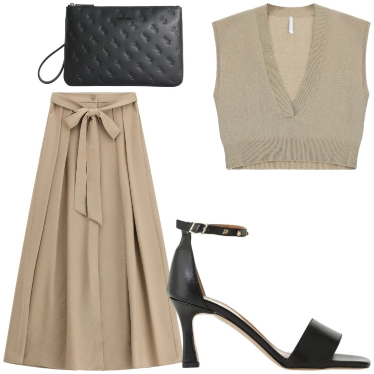 Outfit donna - Gonne lunghe. Stile Chic per Serata fuori. Abbinamento con gonne lunghe, sandali col tacco, top, anelli.