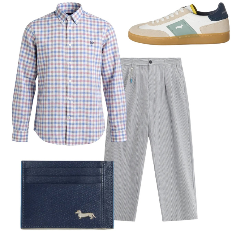 Outfit uomo - Total look. Stile Casual per Tutti i giorni. Abbinamento con pantaloni, portafogli, camicie, sneakers.