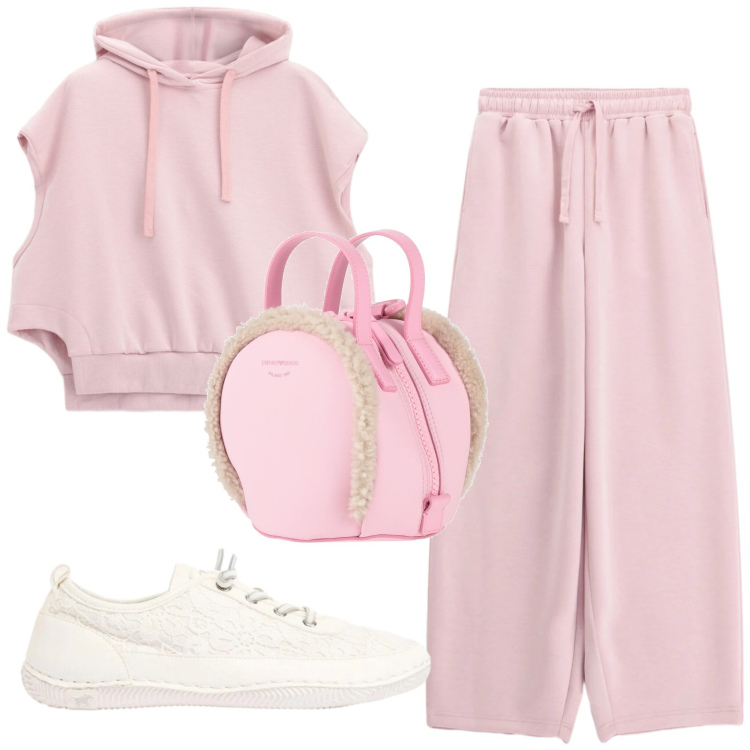 Outfit donna - Total look #2410358. Stile Romantica per Sport. Abbinamento con zaini, sneakers, pantaloni a palazzo, felpe con cappuccio.