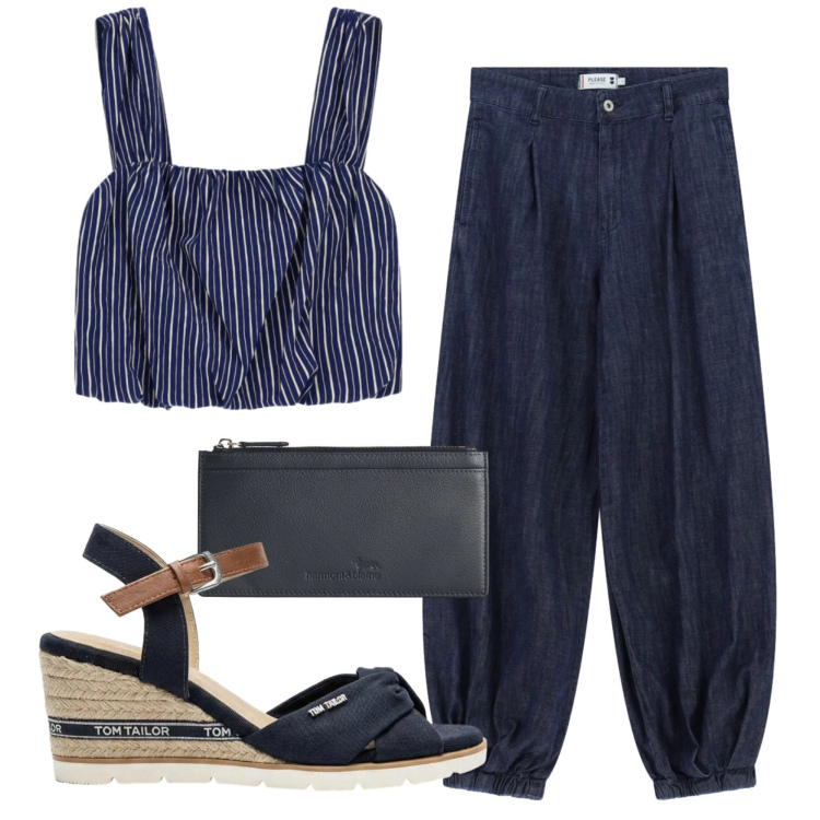 Outfit donna - Total look #2410363. Stile Trendy per Tutti i giorni. Abbinamento con sandali col tacco, portafogli, jeans, top.