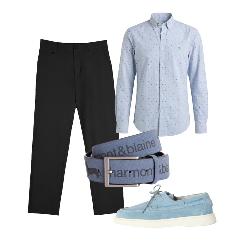 Outfit uomo - Giugno. Stile Casual per Tutti i giorni. Abbinamento con cinture, scarpe stringate, camicie, pantaloni chino.
