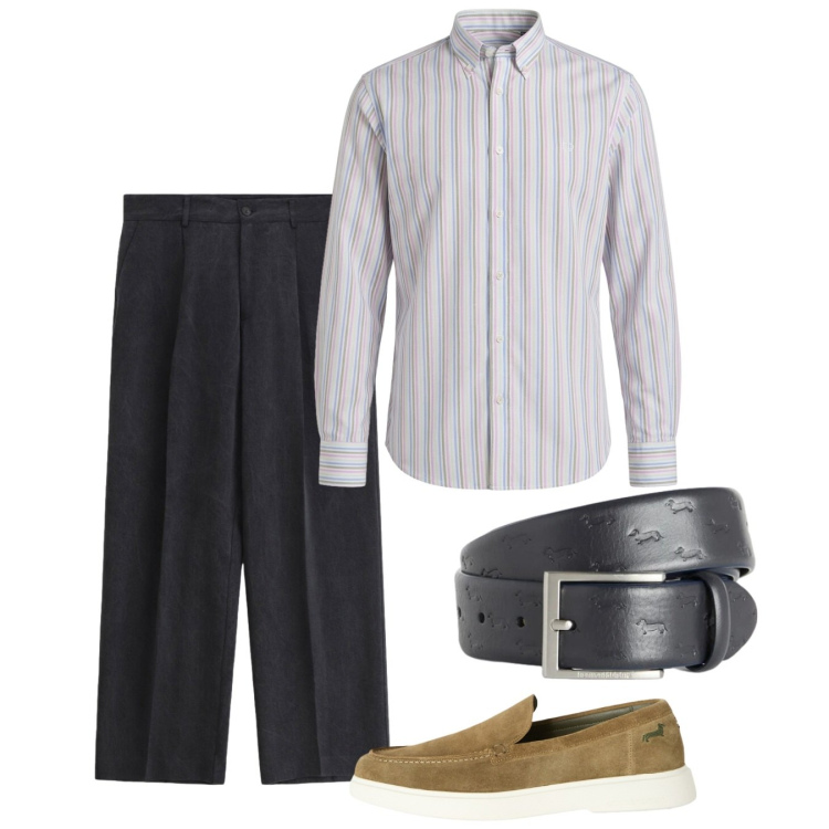 Outfit uomo - Giugno. Stile Casual per Tutti i giorni. Abbinamento con pantaloni, cinture, scarpe stringate, camicie.