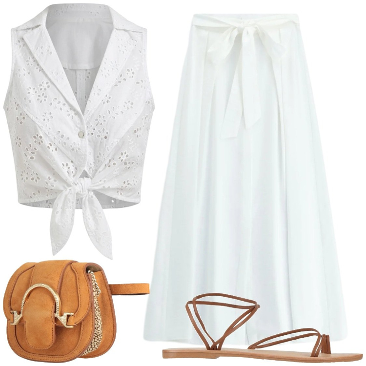 Outfit donna - Serate. Stile Chic per Serata fuori. Abbinamento con marsupi, ciabatte, top, gonne lunghe.