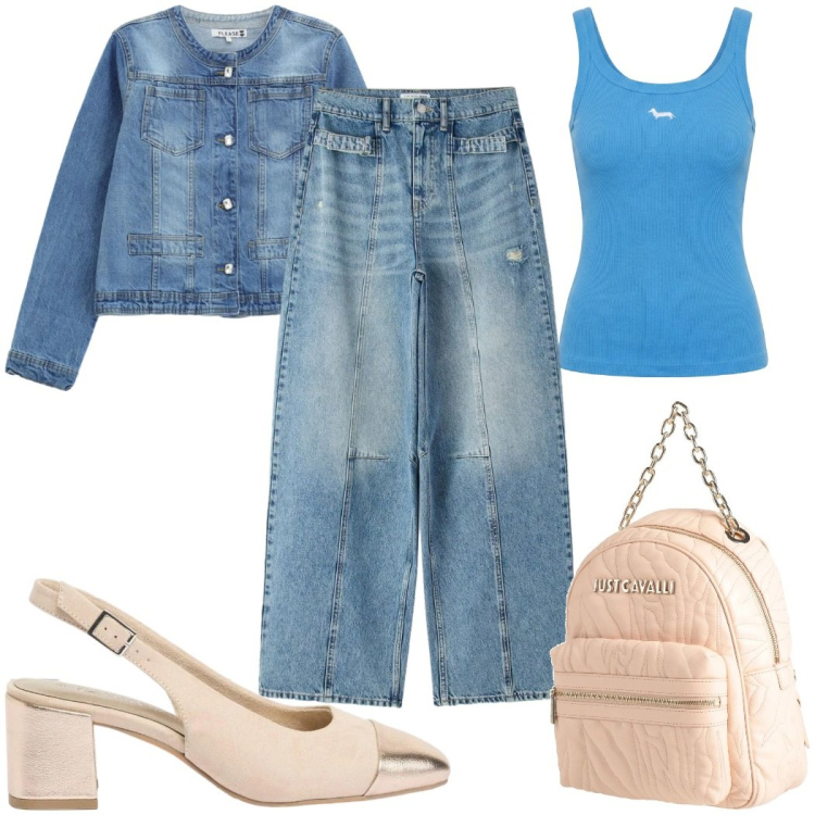 Outfit donna - Total look #2410395. Stile Casual chic per Tutti i giorni. Abbinamento con zaini, décolleté, jeans, canottiere, blazer.