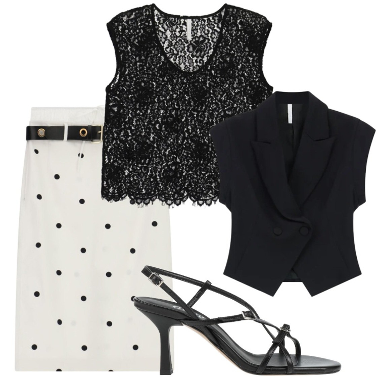 Outfit donna - In gonna ma con carattere. Stile Chic per Ufficio. Abbinamento con sandali in pelle, top, gonne longuette, gilet.