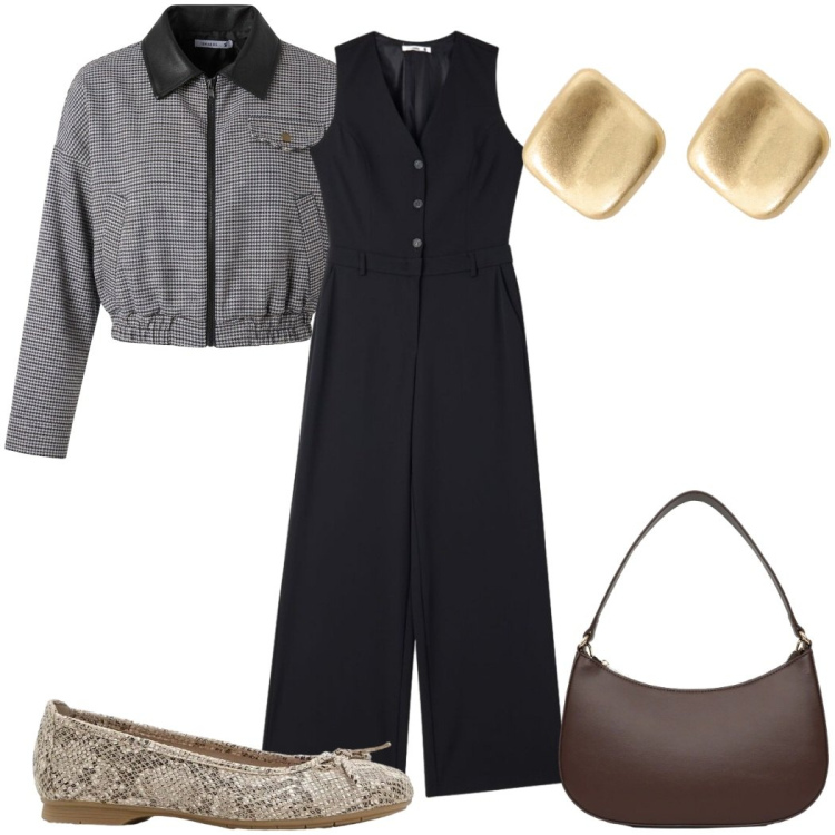 Outfit donna - Total look #2410398. Stile Trendy per Tutti i giorni. Abbinamento con ballerine, cappotti, borse a tracolla, tute, orecchini.