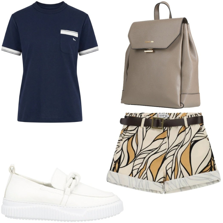 Outfit donna - Total look #2410402. Stile Trendy per Tutti i giorni. Abbinamento con mocassini, zaini, t-shirt, shorts.