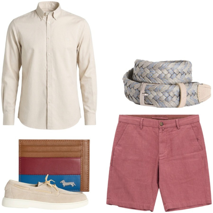 Outfit uomo - Total look #2410410. Stile Urban per Tutti i giorni. Abbinamento con bermuda, scarpe stringate, camicie, portafogli, cinture.