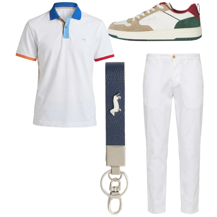 Outfit uomo - Total look. Stile Casual per Tutti i giorni. Abbinamento con sneakers, portachiavi, polo, pantaloni chino.