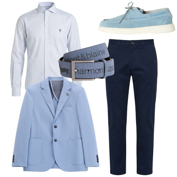 Outfit uomo - Total look. Stile Casual per Tutti i giorni. Abbinamento con giacche, cinture, camicie, pantaloni, scarpe stringate.