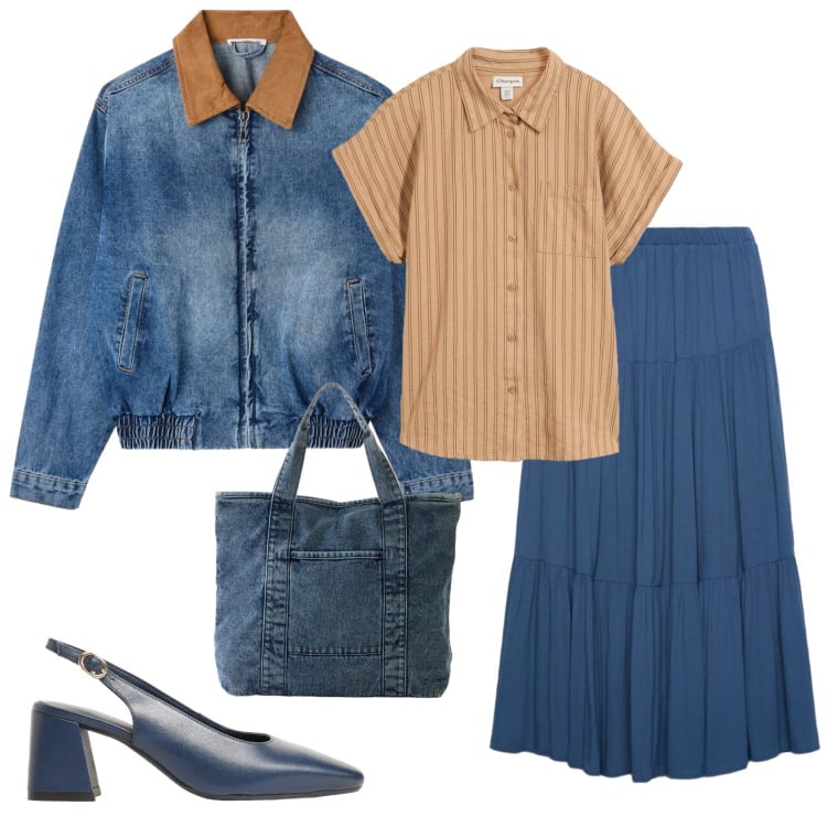 Outfit donna - Total look #2410436. Stile Casual per Tutti i giorni. Abbinamento con shopping bag, décolleté, camicie a manica corta, gonne lunghe, cappotti.