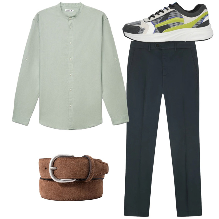 Outfit uomo - Total look. Stile Casual per Tutti i giorni. Abbinamento con sneakers, camicie, cinture, pantaloni.