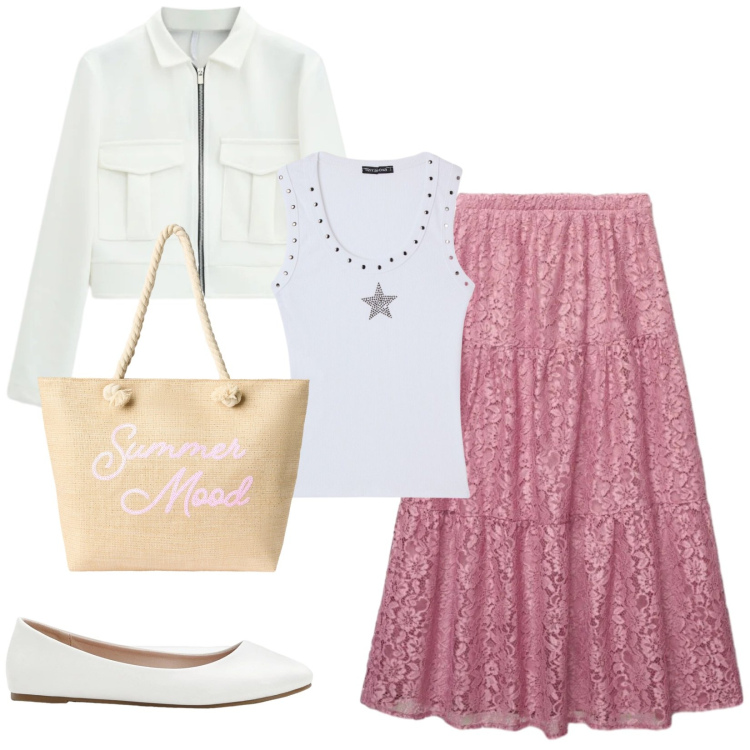 Outfit donna - Total look #2410448. Stile Casual chic per Tutti i giorni. Abbinamento con ballerine, top, borse tote, gonne lunghe, cappotti.