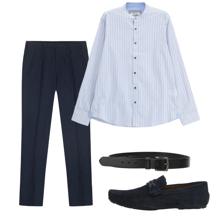 Outfit uomo - Maggio. Stile Casual per Tutti i giorni. Abbinamento con cinture, camicie, scarpe stringate, pantaloni.