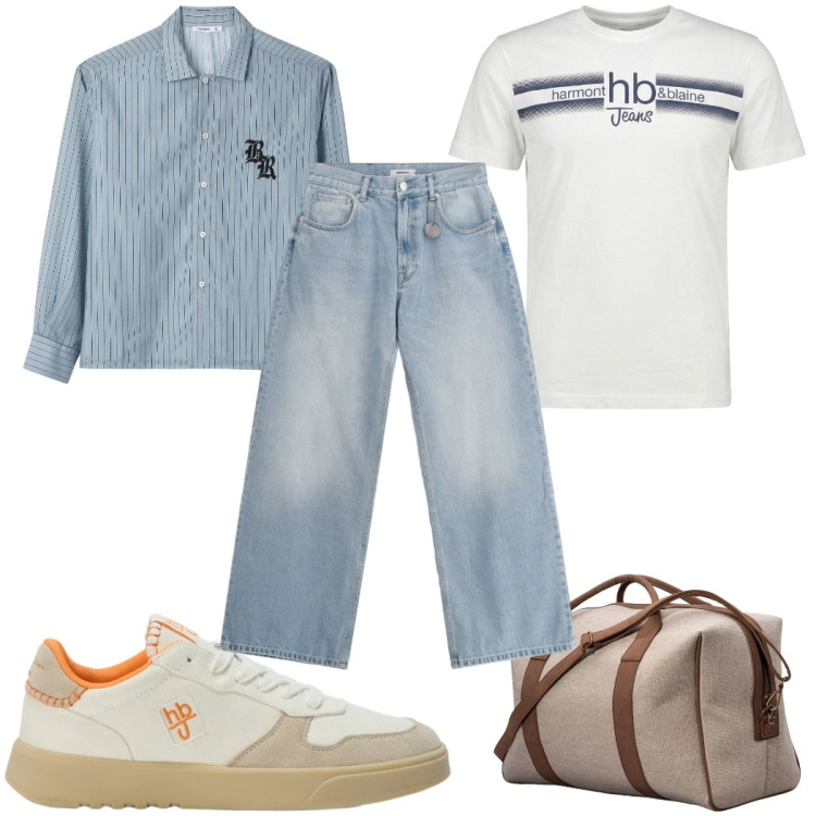 Outfit uomo - Total look #2410480. Stile Casual per Tutti i giorni. Abbinamento con camicie, jeans, sneakers, t-shirt, borse sportive.